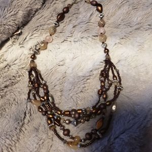 Handmade beaded necklace  brown and cream colors